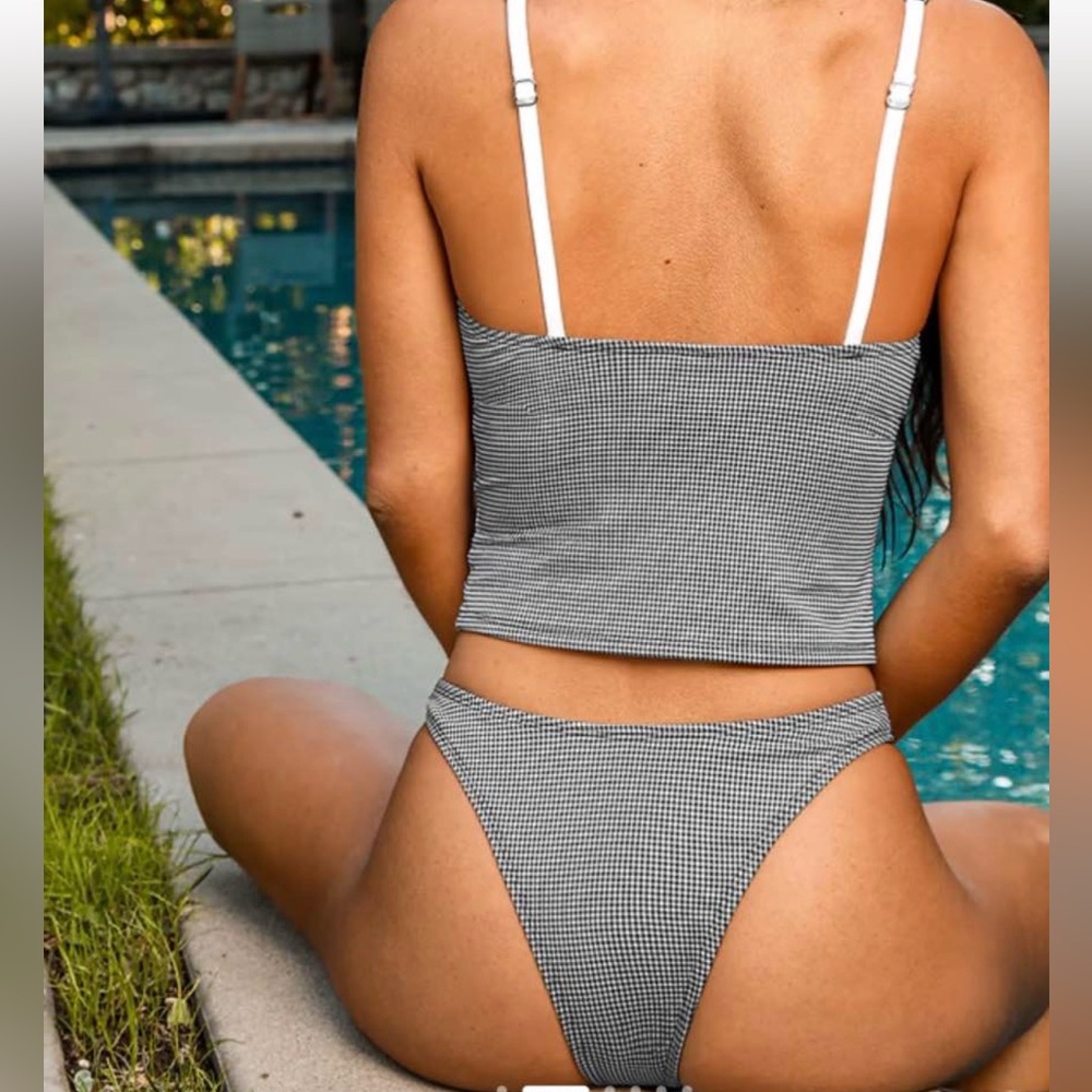 Cupshe Black and White Gingham Tank Bikini Set - Picture 2 of 6